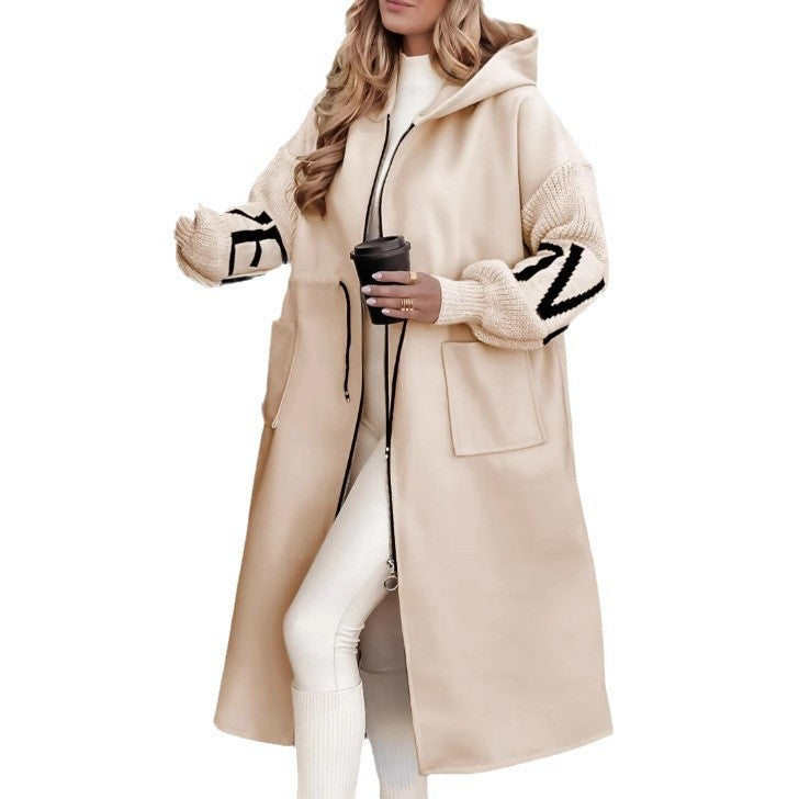 Hooded Windbreaker Long Jacket with Pockets for Women