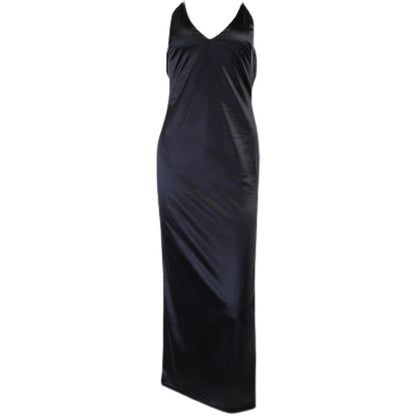 Satin Maxi Dress Women Sexy Black