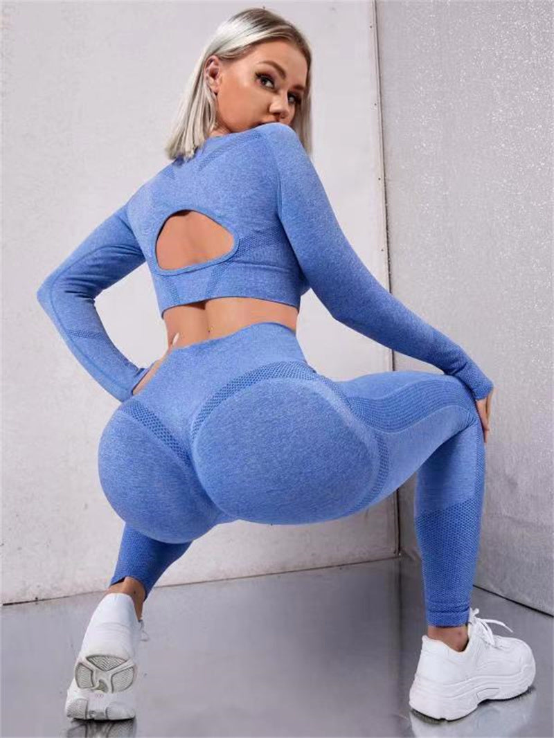 2pcs Sports Set – Long Sleeve Top & Butt Lifting High Waist Leggings