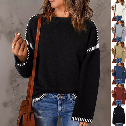 Solid Round Neck Pullover Sweater Autumn