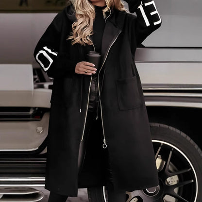 Hooded Windbreaker Long Jacket with Pockets for Women