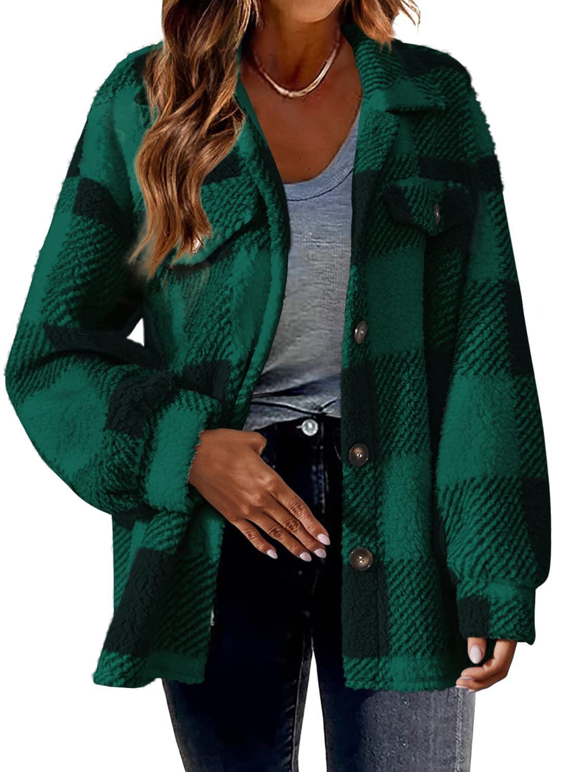 Plaid Woolen Jacket with Pockets for Women