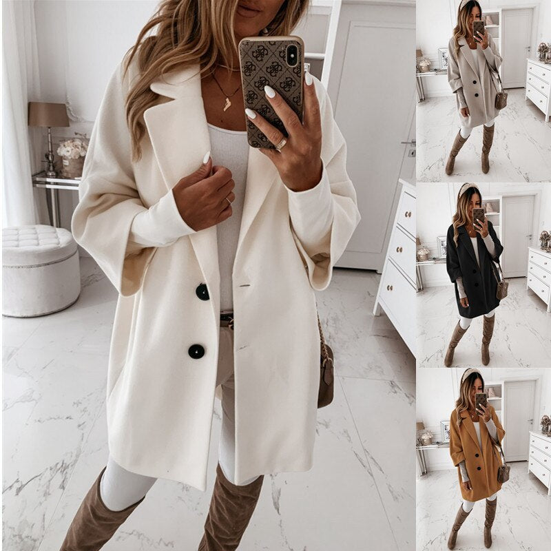 Autumn Winter 2XL Plus Size Wool Coat for Women