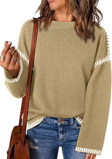 Solid Round Neck Pullover Sweater Autumn