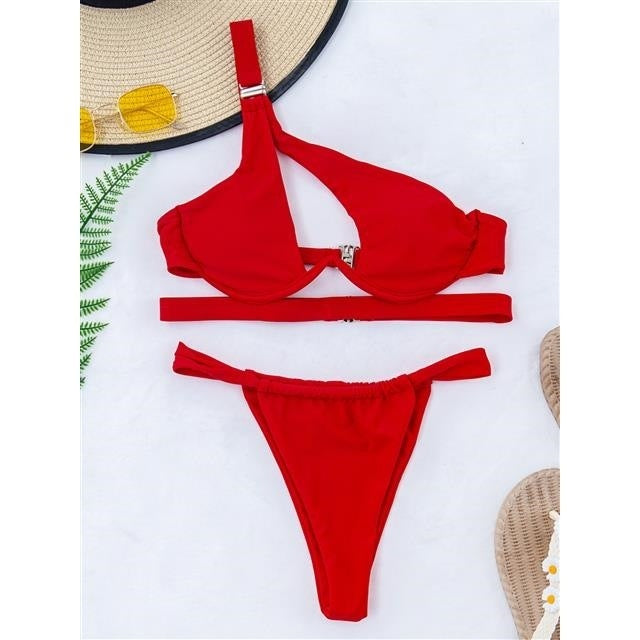 Solid Color Swimsuit Split