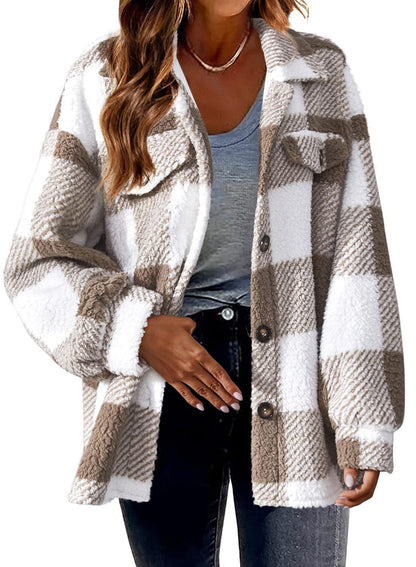 Plaid Woolen Jacket with Pockets for Women