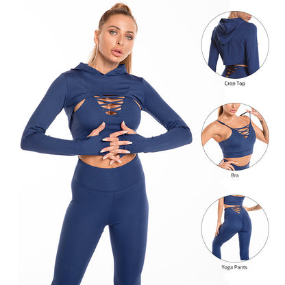 3pcs Sports Set – Hooded Top, Camisole & Butt Lifting Leggings