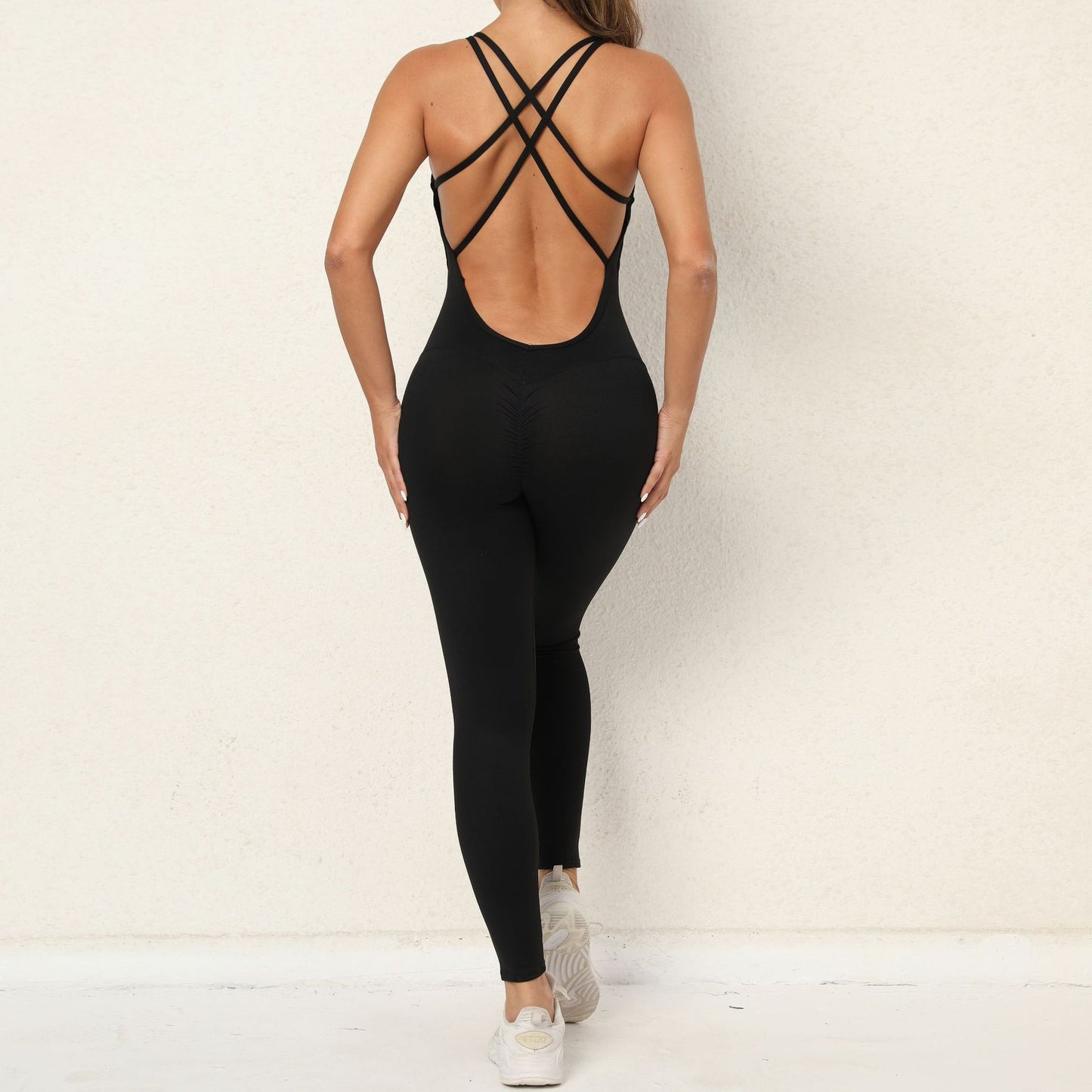 Yoga Jumpsuit with Cross-Strap Back – Quick-Dry & Tight-Fit