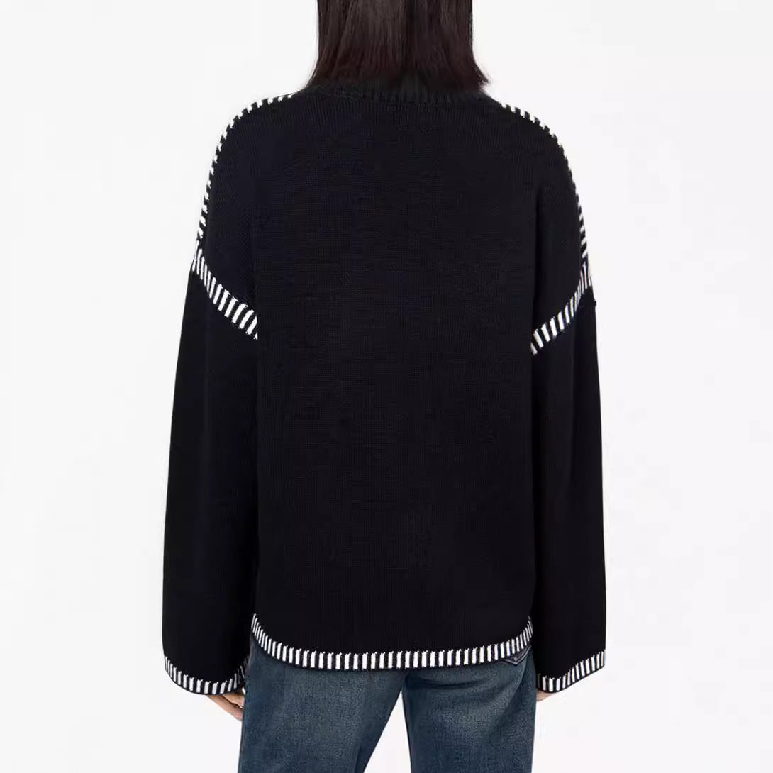 Solid Round Neck Pullover Sweater Autumn