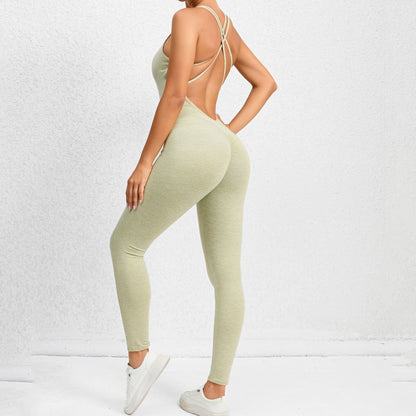 Yoga Jumpsuit with Cross-Strap Back – Quick-Dry & Tight-Fit