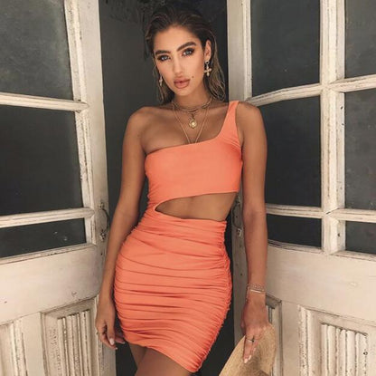 Slim One-shoulder Short Dress Sexy Fashion Hollow Mini Dresses For Women