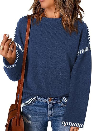 Solid Round Neck Pullover Sweater Autumn