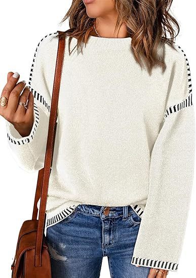 Solid Round Neck Pullover Sweater Autumn