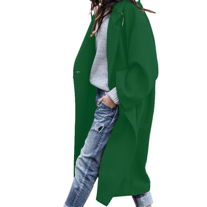 Casual Long Woolen Coat with Pockets for Women