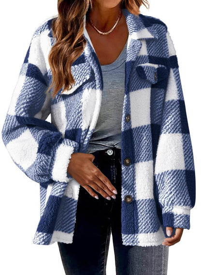 Plaid Woolen Jacket with Pockets for Women