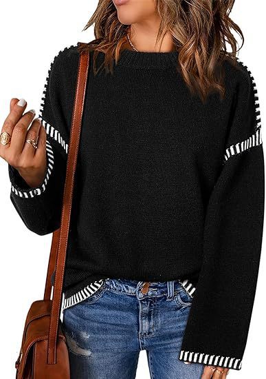 Solid Round Neck Pullover Sweater Autumn