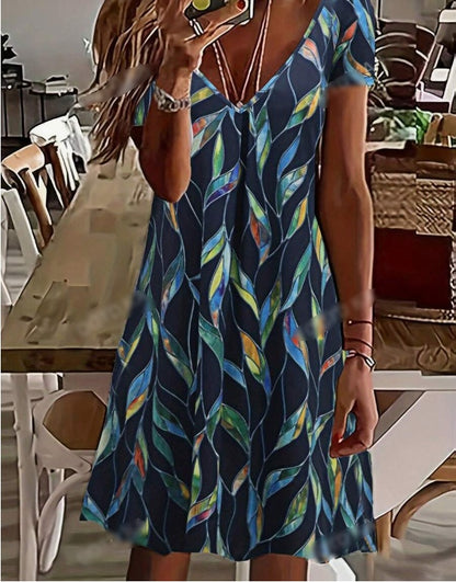 Women'S Casual Resort V-Neck Leaf Print