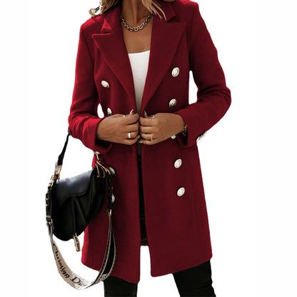 Fashion Double-Breasted Woolen Coat for Women