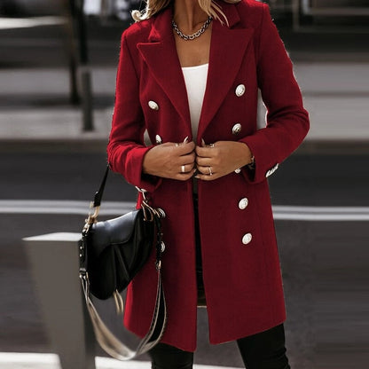 Fashion Double-Breasted Woolen Coat for Women