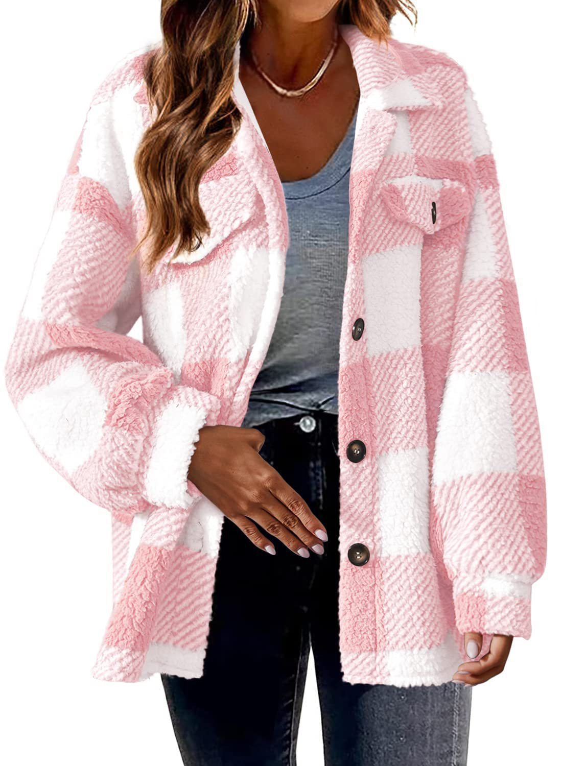 Plaid Woolen Jacket with Pockets for Women