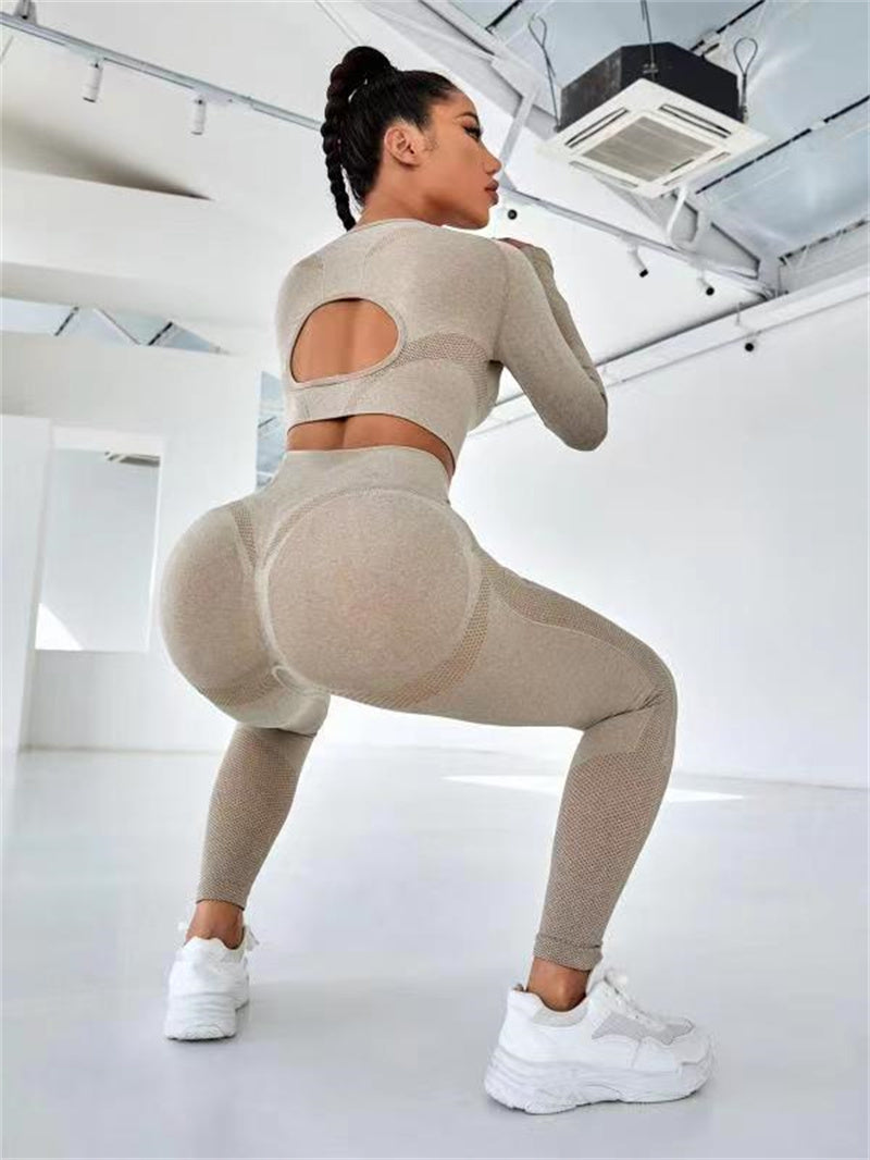 2pcs Sports Set – Long Sleeve Top & Butt Lifting High Waist Leggings