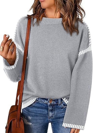 Solid Round Neck Pullover Sweater Autumn