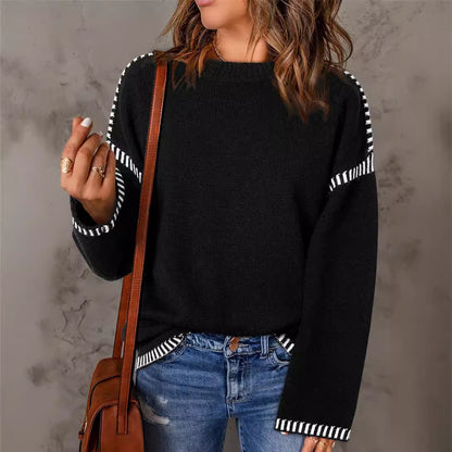 Solid Round Neck Pullover Sweater Autumn