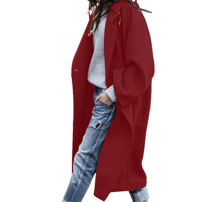 Casual Long Woolen Coat with Pockets for Women