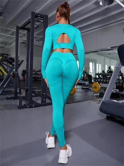 2pcs Sports Set – Long Sleeve Top & Butt Lifting High Waist Leggings